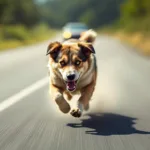 erleben sie die dramatische verfolgungsjagd eines hundes, der ohne leine oder zaun verzweifelt einem auto hinterherläuft.